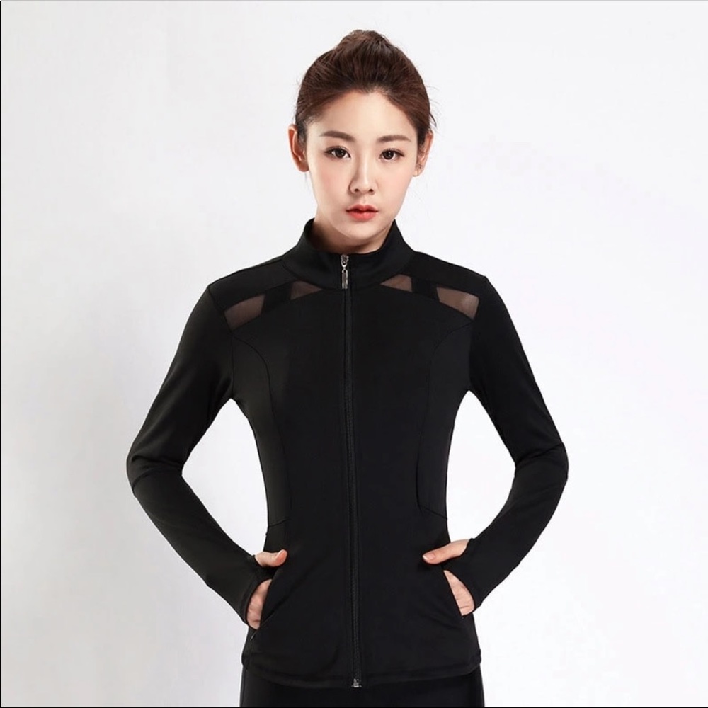 Black zippered sheer cutout zip up jacket